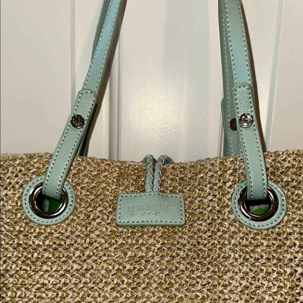 Spartina 449 Bamboo Chic Green and Tan Tote Bag with Woven Design - Picture 7 of 15